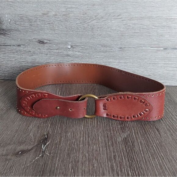 Studded Brown Leather Belt Medium - Picture 1 of 5